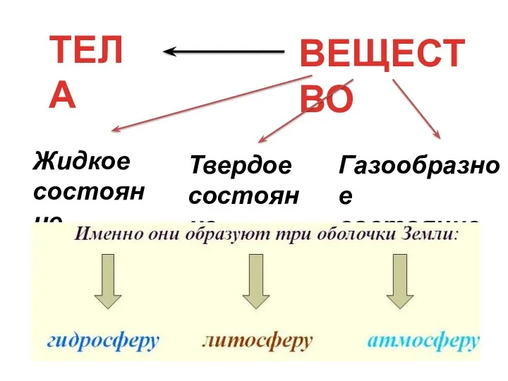 ТЕЛА ВЕЩЕСТВО Жидкое состояние Твердое состояние Газообразное состояние