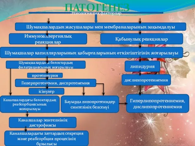 ПАТОГЕНЕЗ Этиологиялық факторлар Шумақшалардың жасушалары мен мембраналарының зақымдалуы Иммуноаллергиялық реакциялар