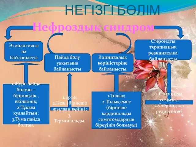 НЕГІЗГІ БӨЛІМ Нефроздық синдром Этиологиясына байланысты Пайда болу уақытына байланысты