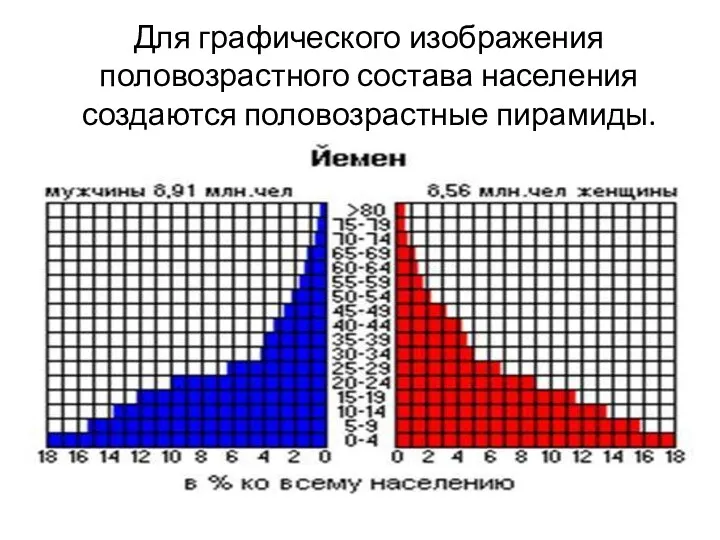 Для графического изображения половозрастного состава населения создаются половозрастные пирамиды.