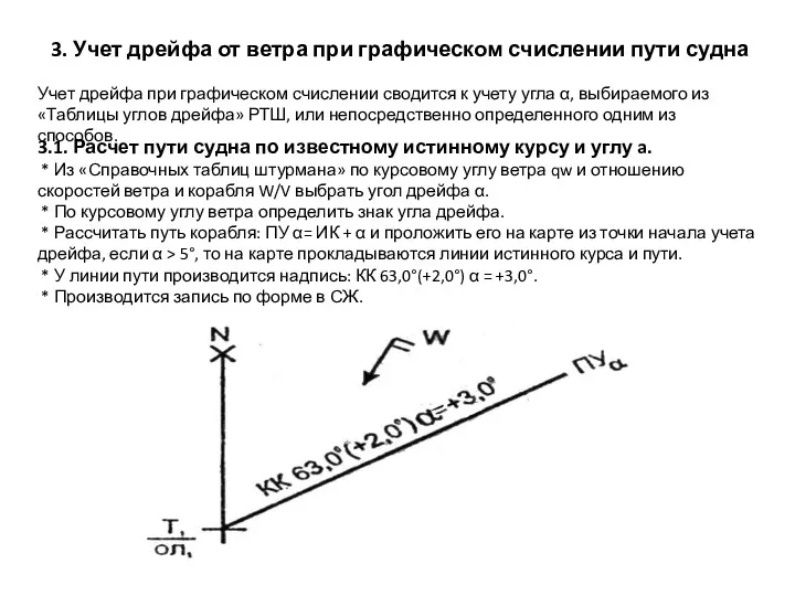 3. Учет дрейфа от ветра при графическом счислении пути судна Учет дрейфа при