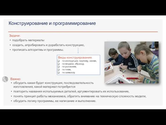 Конструирование и программирование Важно: обсудить какая будет конструкция, последовательность изготовления,