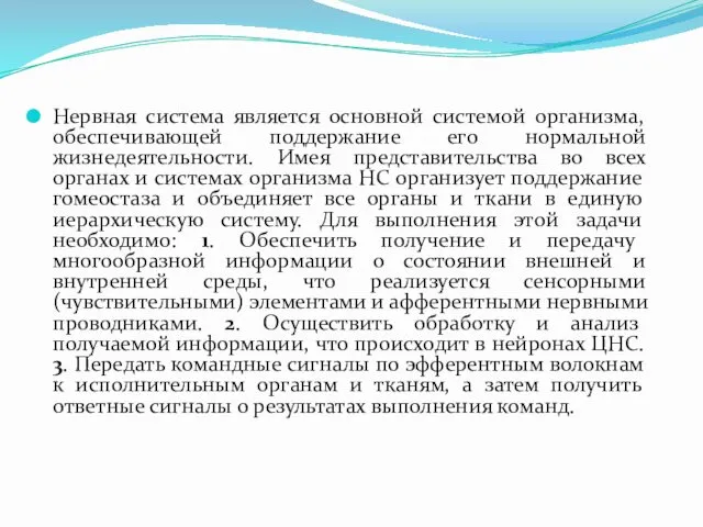 Нервная система является основной системой организма, обеспечивающей поддержание его нормальной