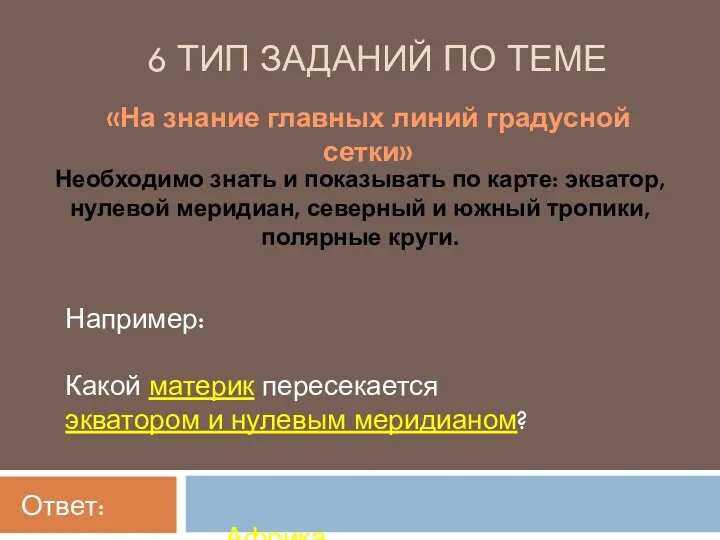 6 ТИП ЗАДАНИЙ ПО ТЕМЕ Необходимо знать и показывать по