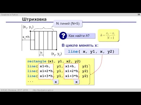 Штриховка (x1, y1) (x2, y2) N линий (N=5) h rectangle