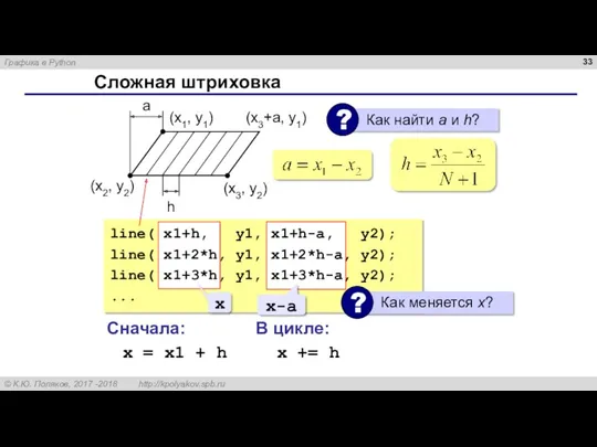 Сложная штриховка (x1, y1) (x2, y2) (x3, y2) a h