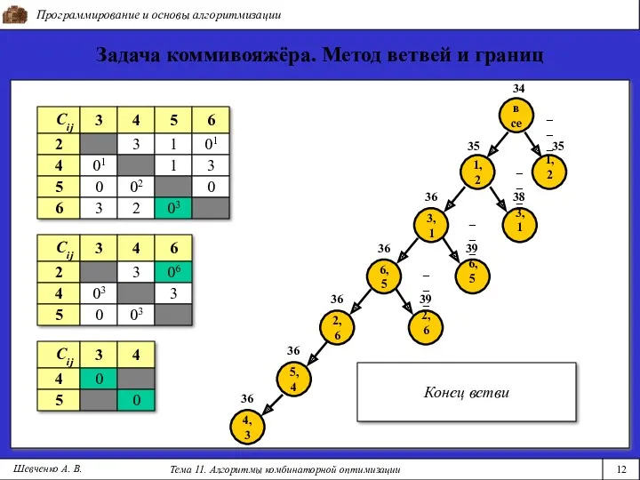 Программирование и основы алгоритмизации Тема 11. Алгоритмы комбинаторной оптимизации 12
