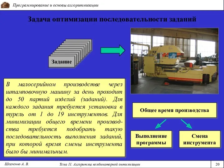 Программирование и основы алгоритмизации Тема 11. Алгоритмы комбинаторной оптимизации 20