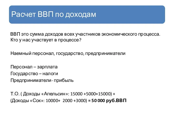 Расчет ВВП по доходам ВВП это сумма доходов всех участников