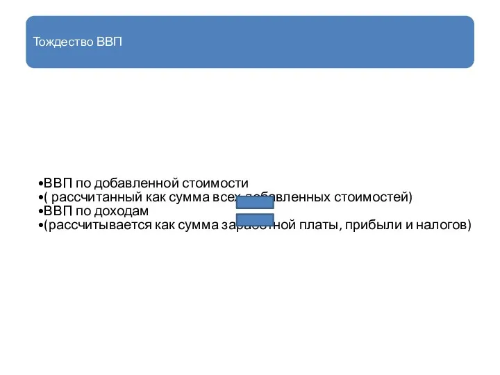Тождество ВВП ВВП по добавленной стоимости ( рассчитанный как сумма