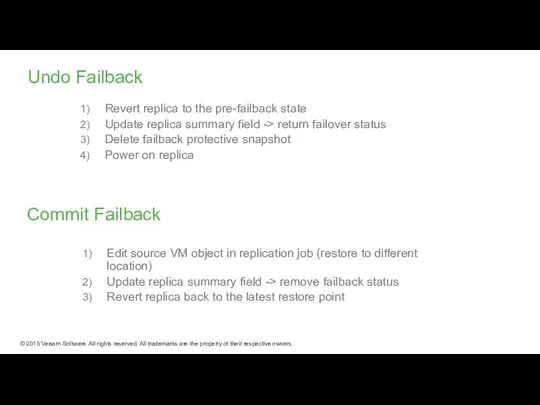 Revert replica to the pre-failback state Update replica summary field