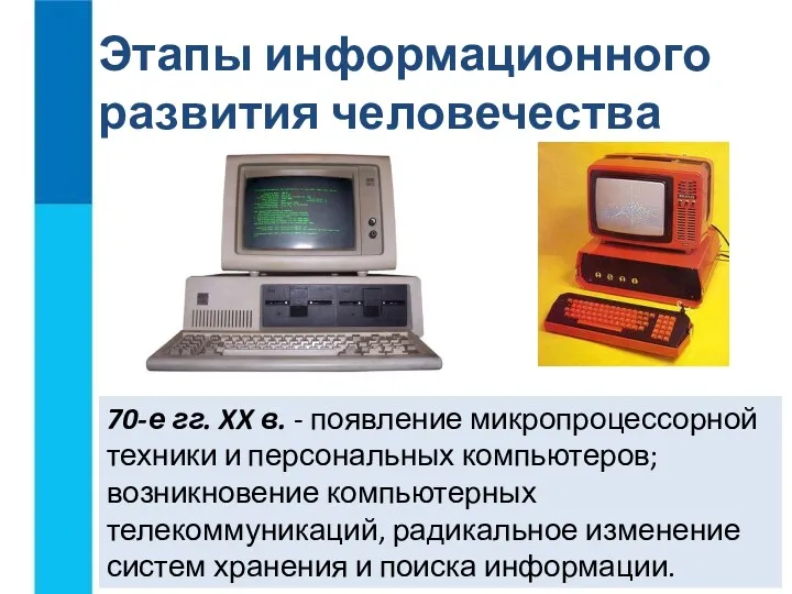 70-е гг. XX в. - появление микропроцессорной техники и персональных
