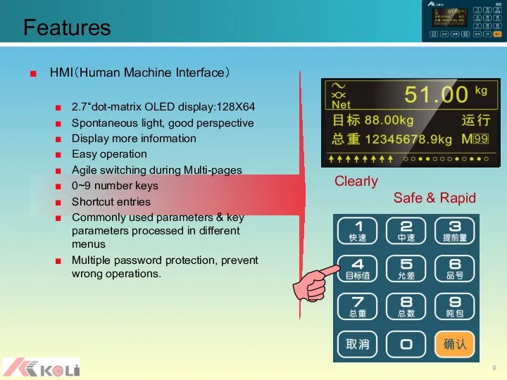 Features HMI（Human Machine Interface） 2.7“dot-matrix OLED display:128X64 Spontaneous light, good