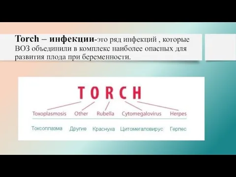 Torch – инфекции-это ряд инфекций , которые ВОЗ объединили в комплекс наиболее опасных