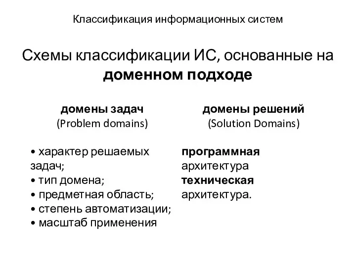 Классификация информационных систем Схемы классификации ИС, основанные на доменном подходе