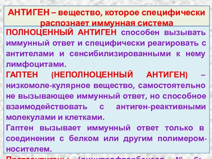 ПОЛНОЦЕННЫЙ АНТИГЕН способен вызывать иммунный ответ и специфически реагировать с