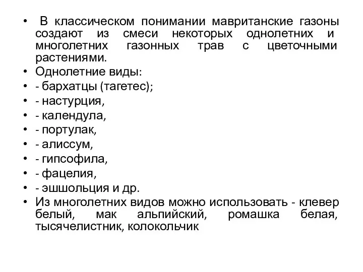 В классическом понимании мавританские газоны создают из смеси некоторых однолетних