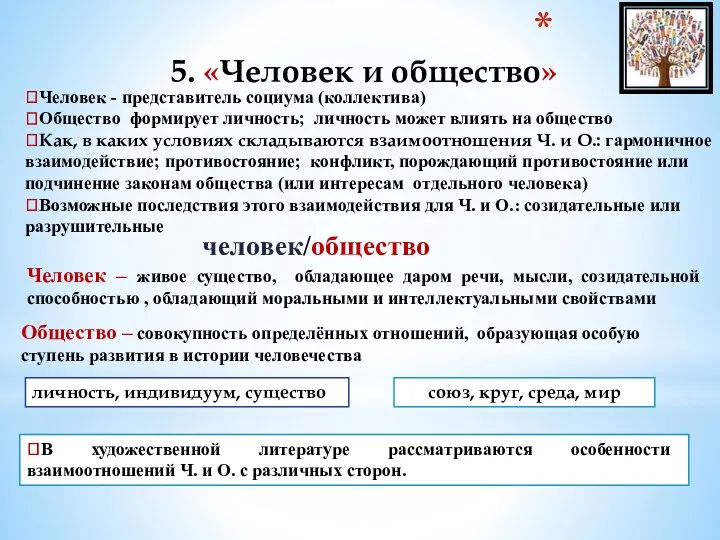 5. «Человек и общество» ?Человек - представитель социума (коллектива) ?Общество