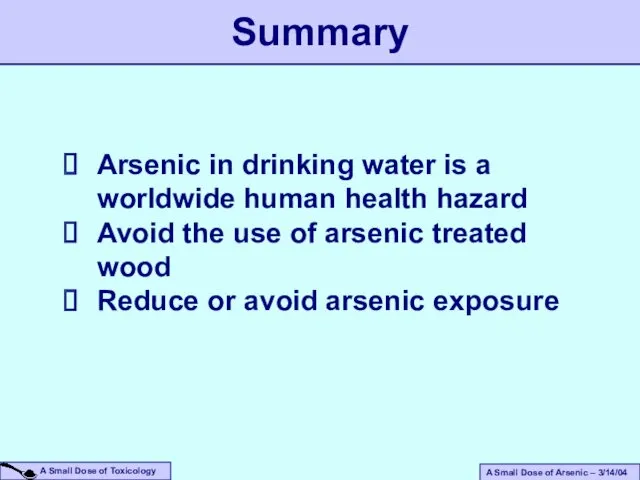 Arsenic in drinking water is a worldwide human health hazard Avoid the use