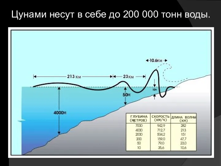 Цунами несут в себе до 200 000 тонн воды.