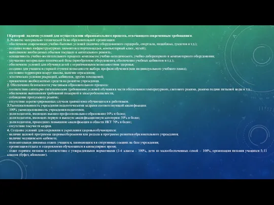 I Критерий: наличие условий для осуществления образовательного процесса, отвечающего современным