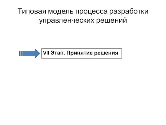 Типовая модель процесса разработки управленческих решений VII Этап. Принятие решения