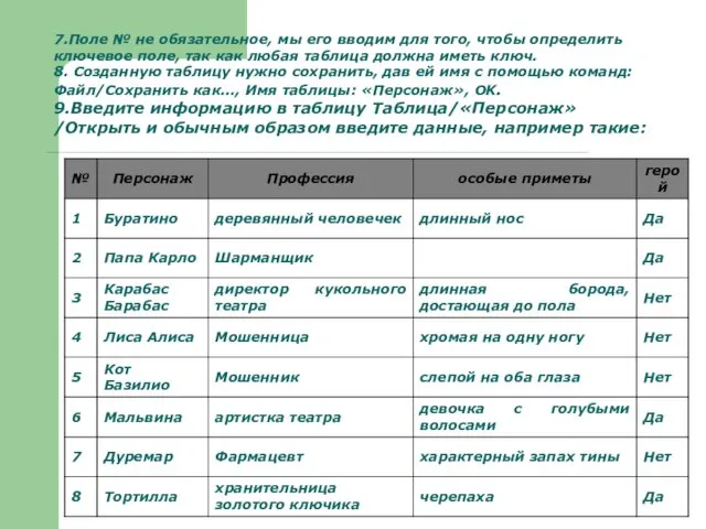 7.Поле № не обязательное, мы его вводим для того, чтобы