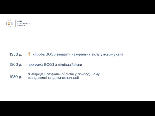 ліквідація натуральної віспи у природньому середовищі завдяки вакцинації 1956 р.