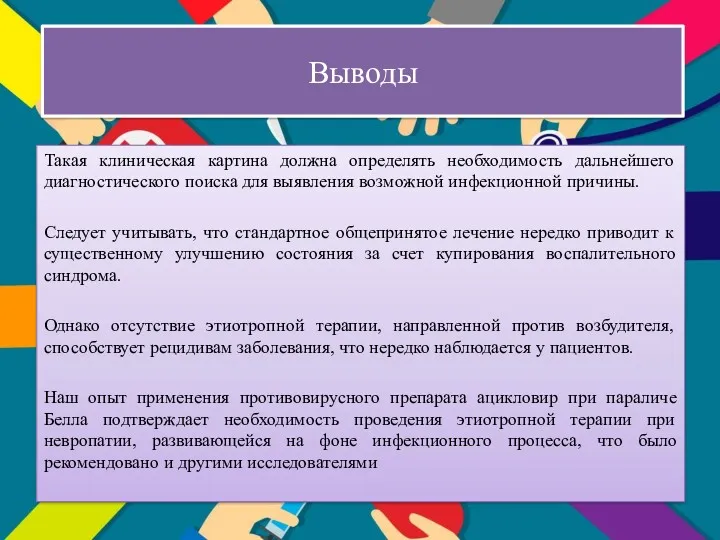 Выводы Такая клиническая картина должна определять необходимость дальнейшего диагностического поиска для выявления возможной