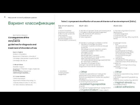 Вариант классификации Consequences of the ESPE/LWPES guidelines for diagnosis and