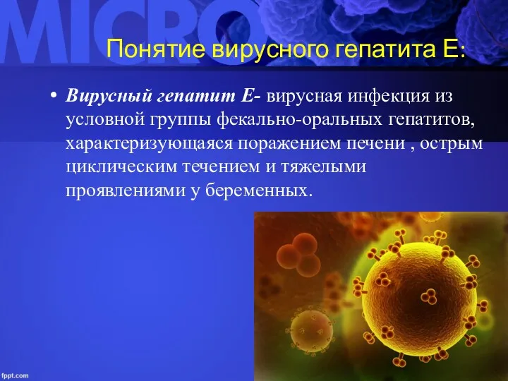 Понятие вирусного гепатита Е: Вирусный гепатит Е- вирусная инфекция из