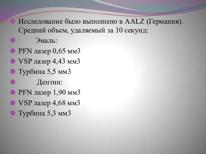 Исследование было выполнено в AALZ (Германия). Средний объем, удаляемый за