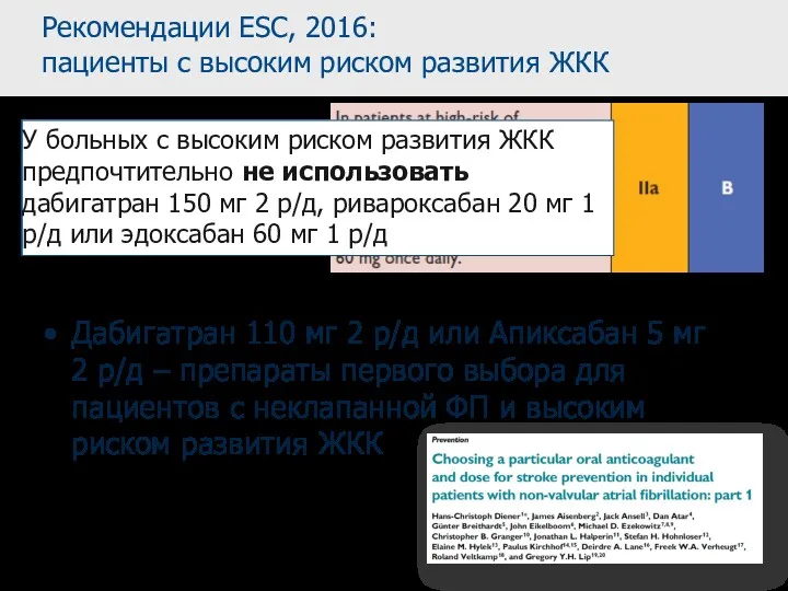 Рекомендации ESC, 2016: пациенты с высоким риском развития ЖКК Дабигатран