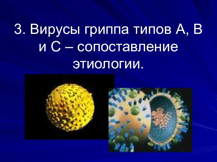 3. Вирусы гриппа типов А, В и С – сопоставление этиологии.