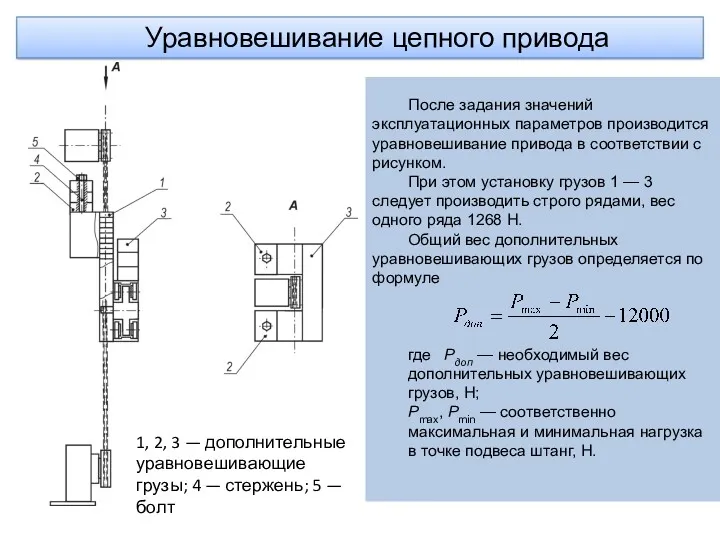 После задания значений эксплуатационных параметров производится уравновешивание привода в соответствии