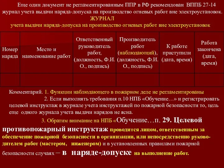 Еще один документ не регламентированным ППР в РФ рекомендован ВППБ