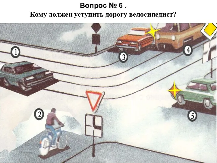 Вопрос № 6 . Кому должен уступить дорогу велосипедист?