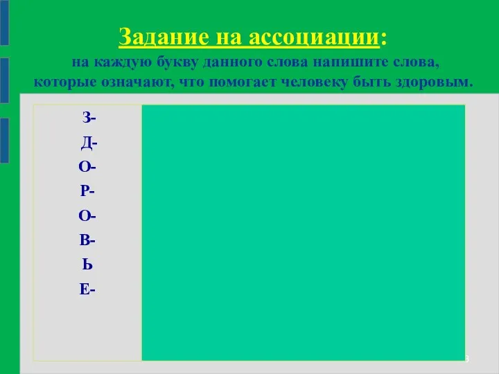 Задание на ассоциации: на каждую букву данного слова напишите слова,