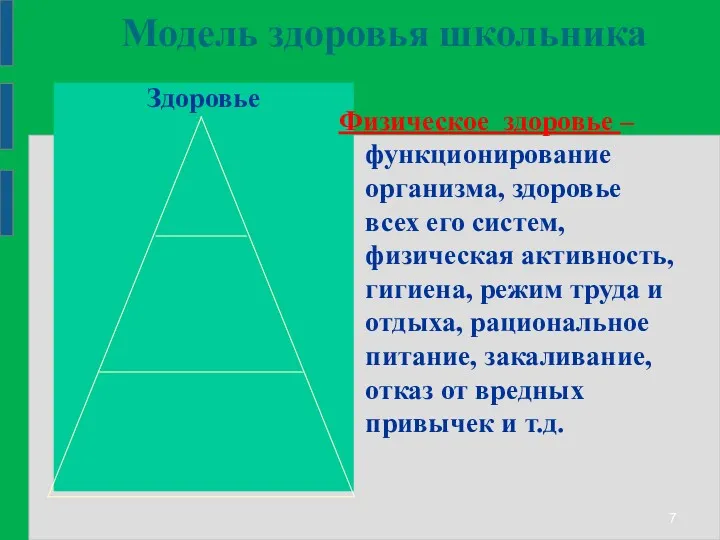 Модель здоровья школьника Здоровье Физическое здоровье – функционирование организма, здоровье