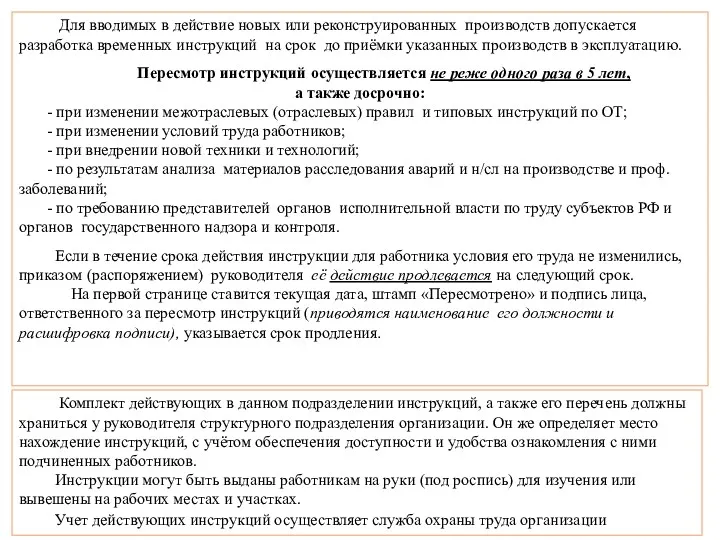 Комплект действующих в данном подразделении инструкций, а также его перечень