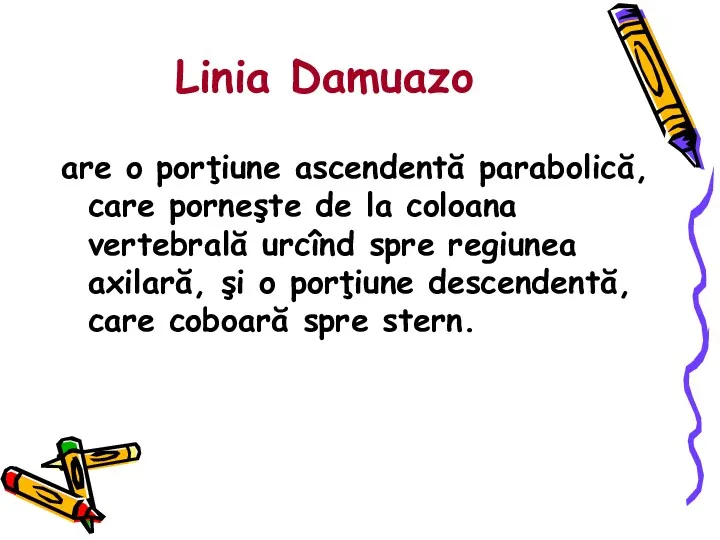 Linia Damuazo are o porţiune ascendentă parabolică, care porneşte de