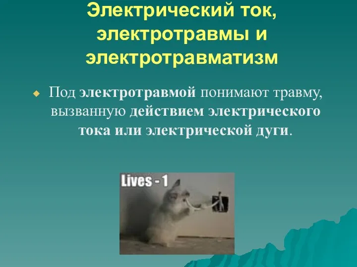 Электрический ток, электротравмы и электротравматизм Под электротравмой понимают травму, вызванную действием электрического тока или электрической дуги.