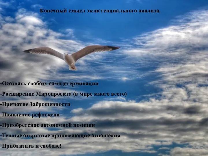 Конечный смысл экзистенциального анализа. Осознать свободу самодетерминации Расширение Миропроекта (в