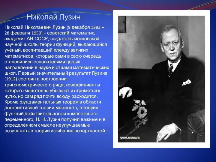 Николай Лузин Николай Николаевич Лузин (9 декабря 1883 – 28