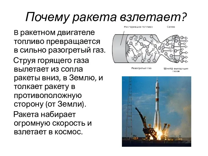 Почему ракета взлетает? В ракетном двигателе топливо превращается в сильно