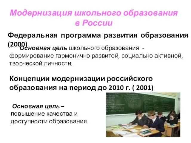 Модернизация школьного образования в России Федеральная программа развития образования (2000)