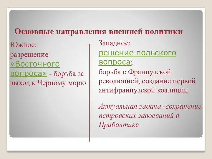 Основные направления внешней политики Южное: разрешение «Восточного вопроса» - борьба