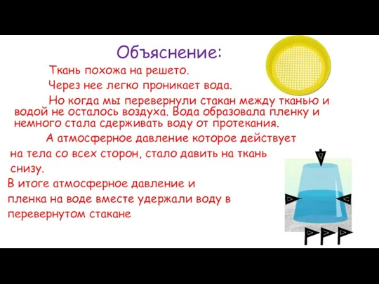 Объяснение: Ткань похожа на решето. Через нее легко проникает вода. Но когда мы