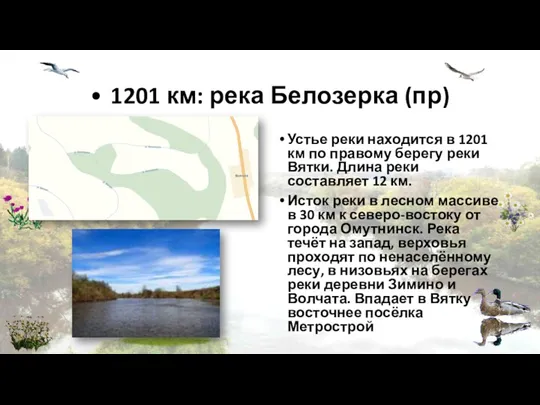 • 1201 км: река Белозерка (пр) Устье реки находится в