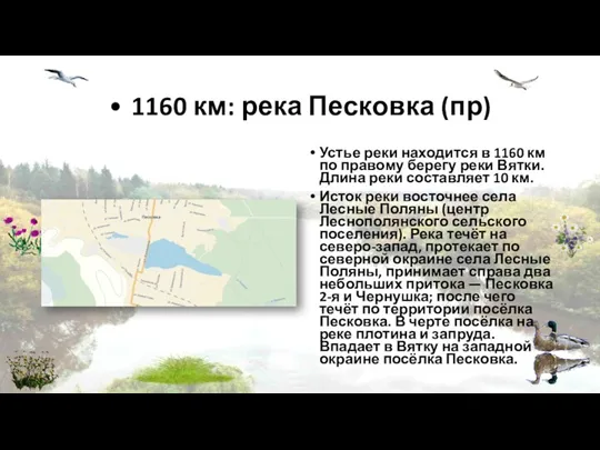 • 1160 км: река Песковка (пр) Устье реки находится в